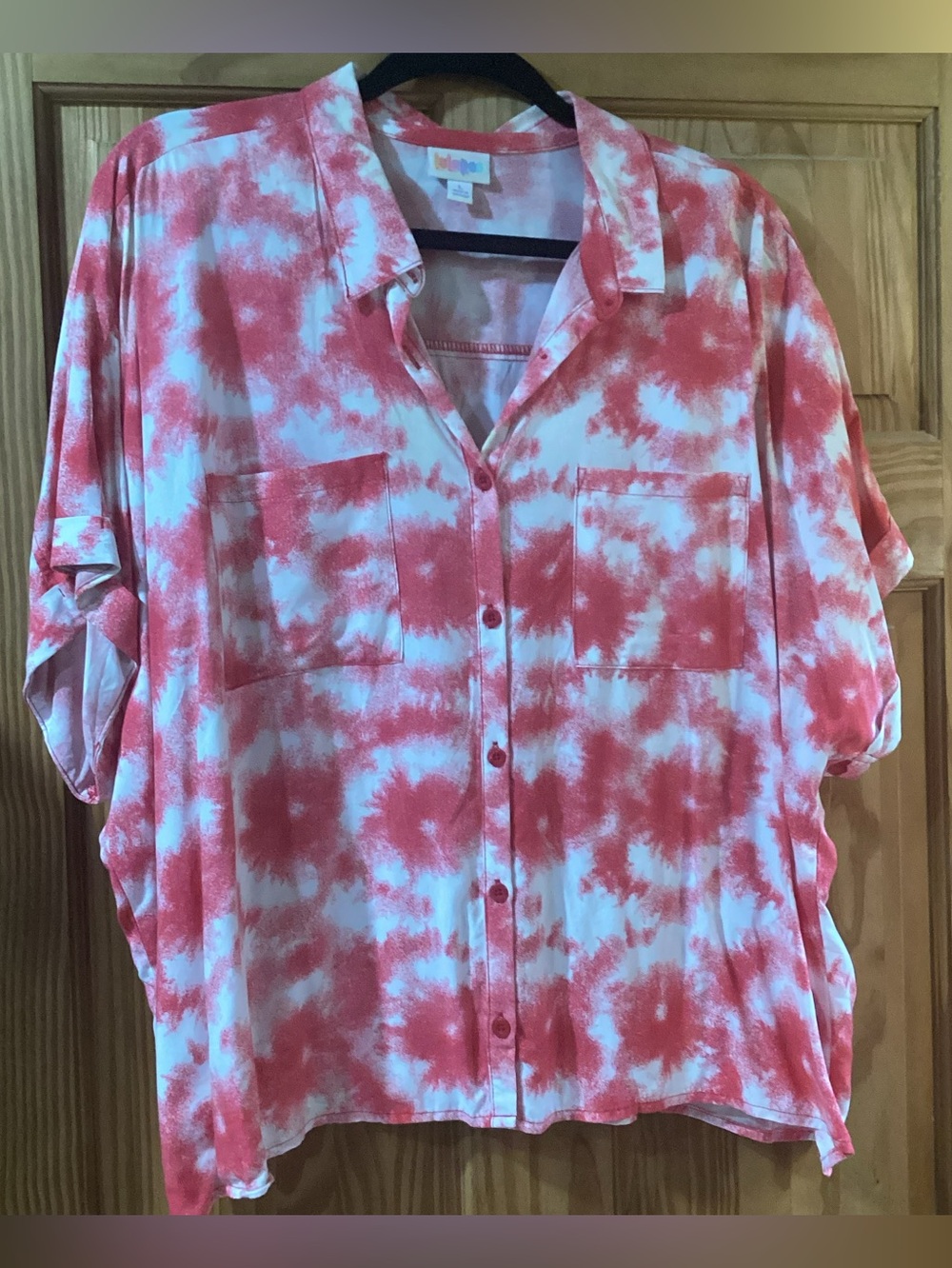 LuLaRoe Amy Shirt - pink & white tie dye- L